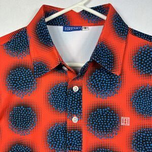 Hreski Polo Golf Shirt Mens Medium Red Blue Geometric Short Sleeve‎ Stretch